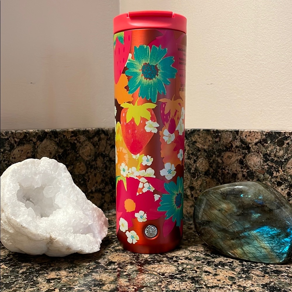 Starbucks Flowers & Strawberries 16oz SS Tumbler Stunning Colors New With Tag